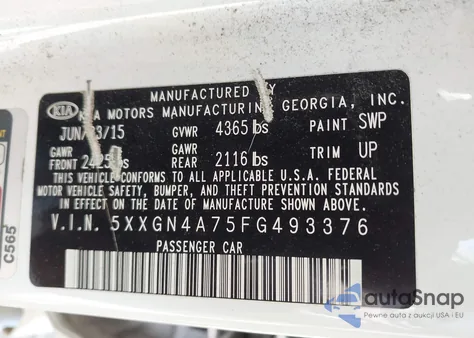 2015 Kia Optima Ex из США, поврежденный, VIN 5XXGN4A75FG493376